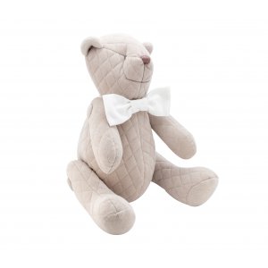 Quilted teddy bear beige with white bow