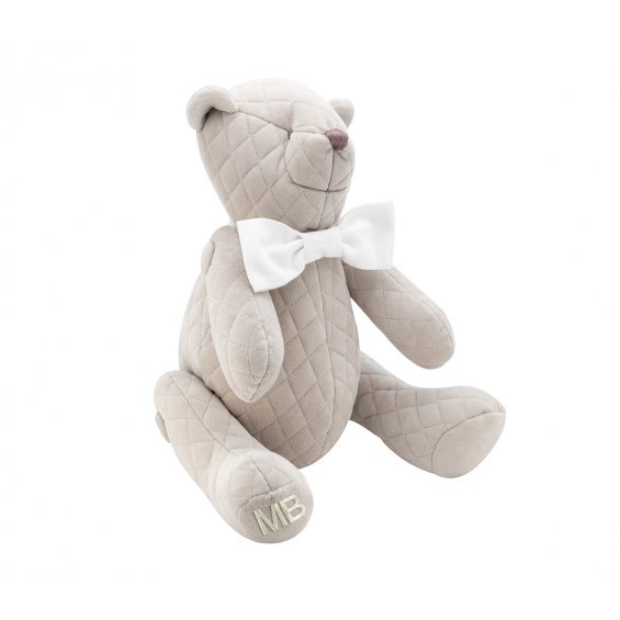 Quilted teddy bear beige with white bow
