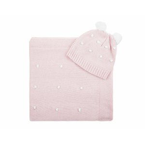 Knitted set with a pink blanket and a cap