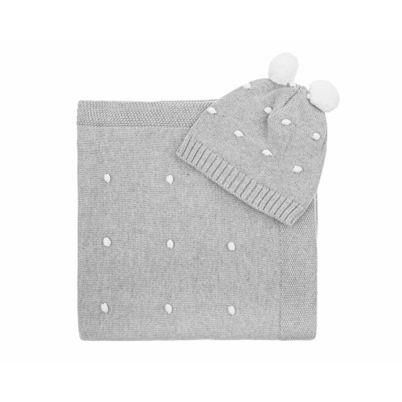Knitted set with grey blanket and cap