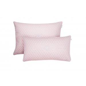 Quilted rectangular pillow baby pink with emblem