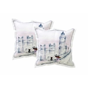 Pillows with girl and cat in London