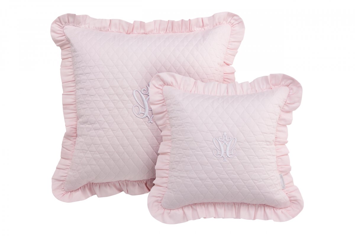 Baby Pink Pillows With Flounce And Emblem Pillows Decorations 