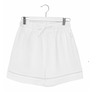 White muslin shorts with drawnwork