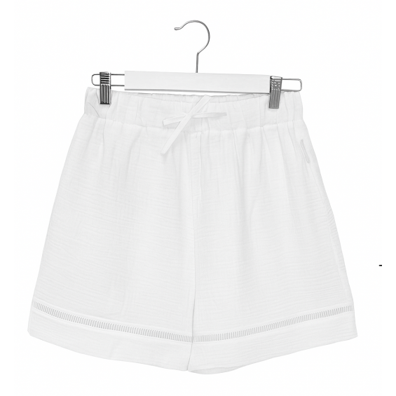 White muslin shorts with drawnwork