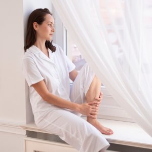 Long pajamas white with blue dots