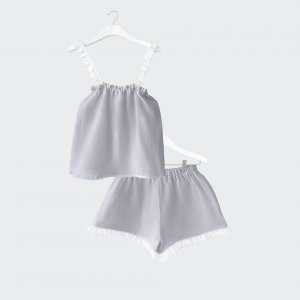 Muslin top and shorts set grey