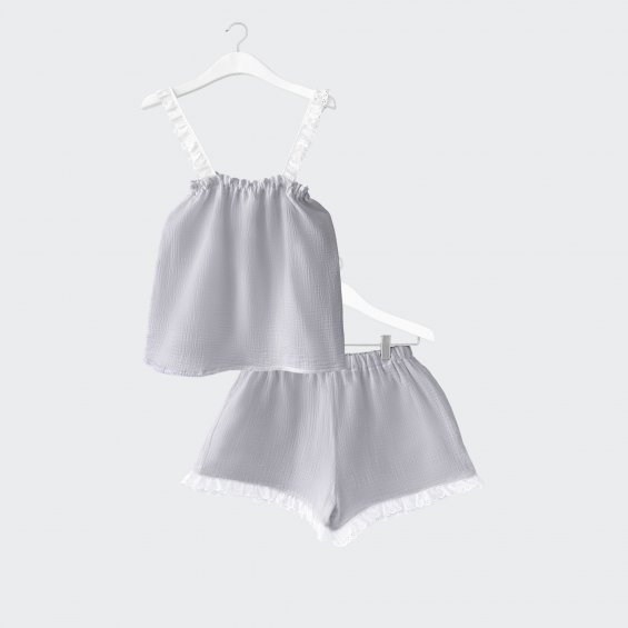 Muslin top and shorts set grey