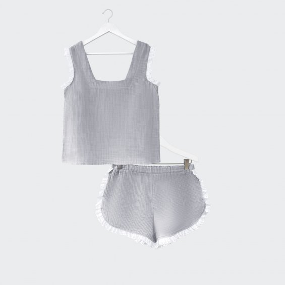 Muslin top and shorts set grey