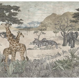 Large-format wallpaper with animals in the savannah