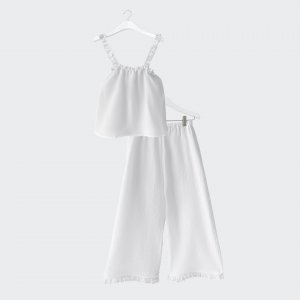 Muslin top and culottes set white