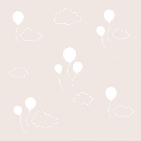Beige wallpaper with baloons and clouds