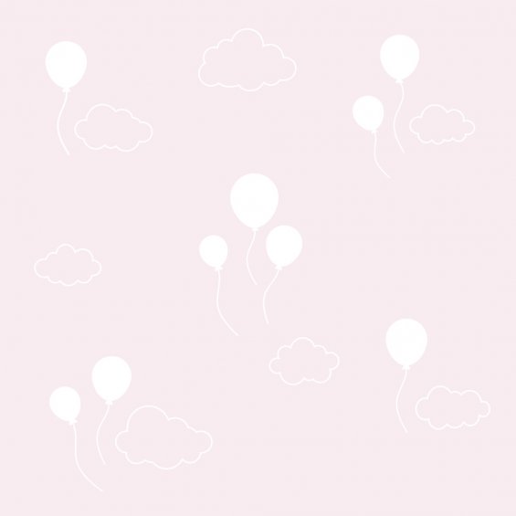 Pink wallpaper with baloons and clouds