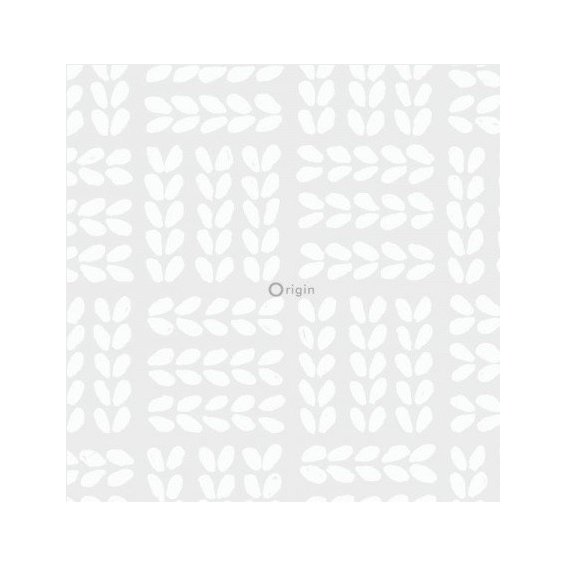 Grey wallpaper with white leaves