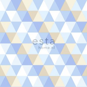 Wallpaper with azure, beige and white triangles