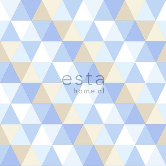 Wallpaper with beige, white and azure triangles
