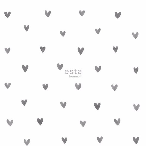 White wallpaper with grey hearts