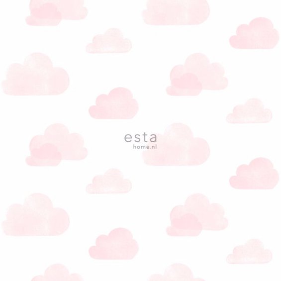 White wallpaper with baby pink clouds