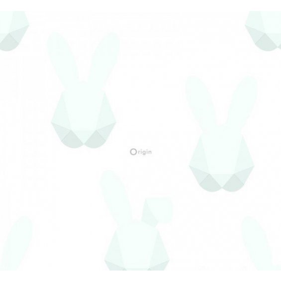 White wallpaper with mint bunnies