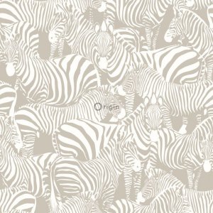 Wallpaper with grey and beige zebras