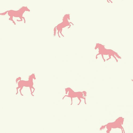 White wallpaper with pink horses