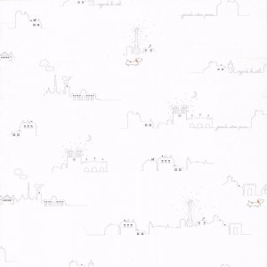 White wallpaper with houses pattern