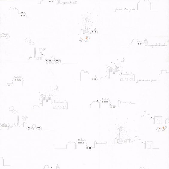 White wallpaper with houses pattern