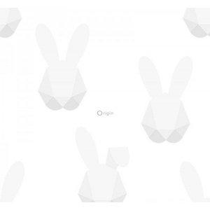 White wallpaper with grey bunnies