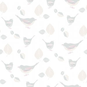 Wallpaper with gray birds and beige leafs