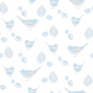 Wallpaper in blue birds and leaves