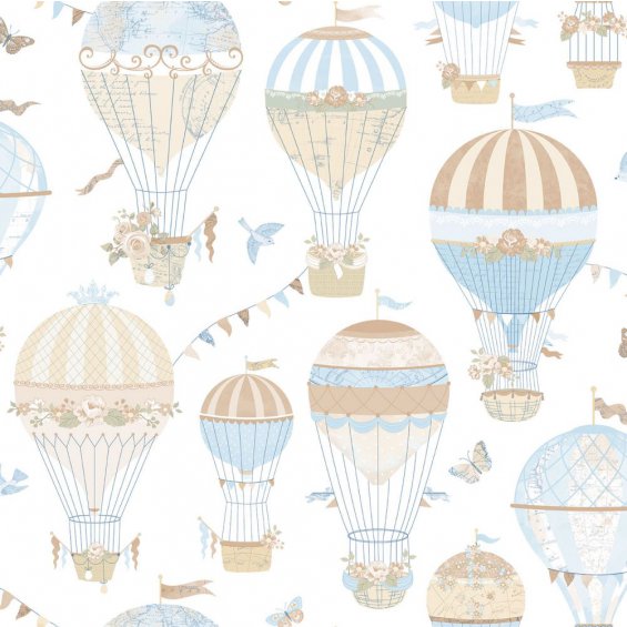 Wallpaper in beige and blue balloons