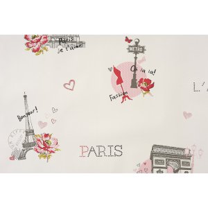 Wallpaper with grey and pink Paris pattern