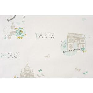 Wallpaper with mint and grey Paris pattern