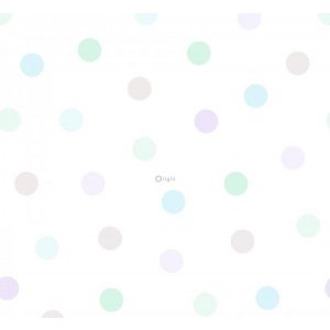 White wallpaper with blue and green spots
