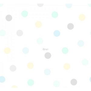 White wallpaper with azure and yellow spots