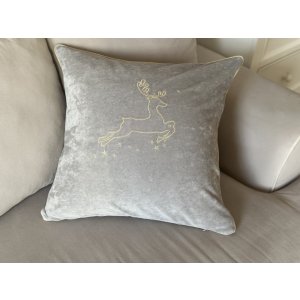 Christmas silver velour pillow with gold embroidery