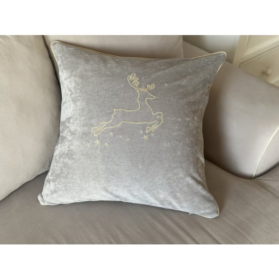 Christmas silver velour pillow with gold embroidery