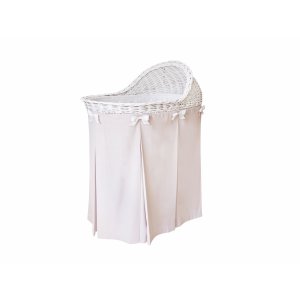 Mobile wicker bassinet with light pink skirt
