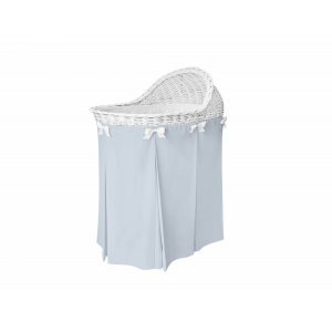 Mobile wicker bassinet with light blue skirt