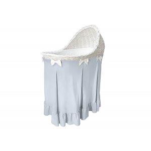 Mobile wicker bassinet with blue skirt with flounce