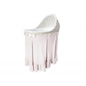 Mobile wicker bassinet with baby pink skirt with flounce