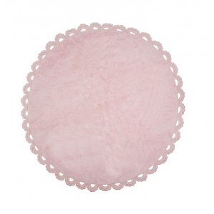 Round pink rug with crochet