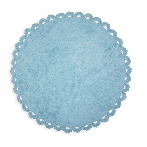 Round azure rug with crochet