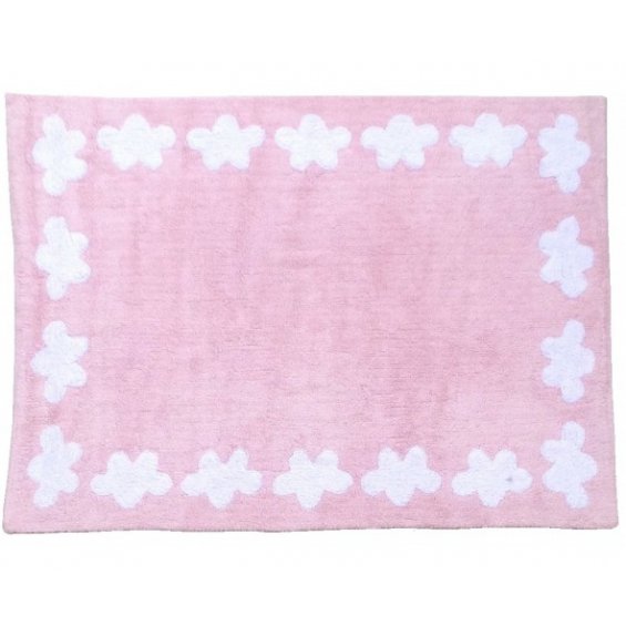 pink child rug with clouds