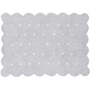 Light grey cookie rug with pink dots