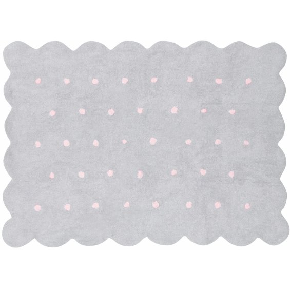 grey rug with pink dots