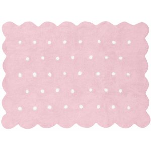 Pink cookie rug with white dots
