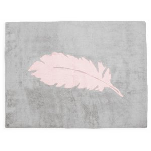 Grey carpet with pink feather