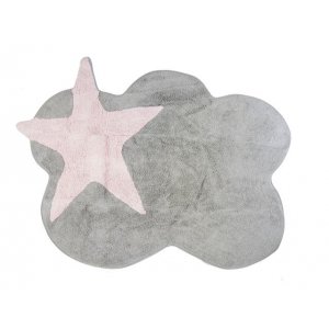 Grey cloud rug with pink star
