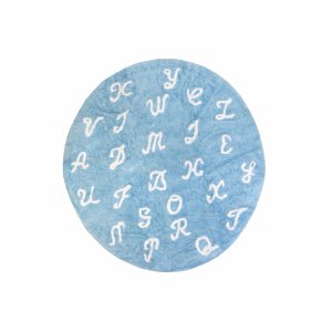 Round azure rug with letters